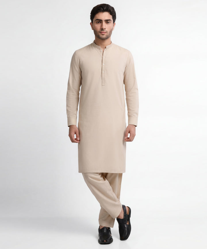 Blended Cream Shalwar Kameez - J. Junaid Jamshed