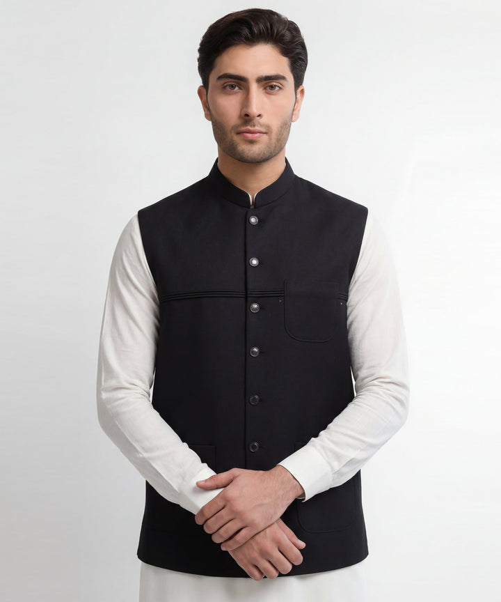 Blended Black Waist Coat - J. Junaid Jamshed