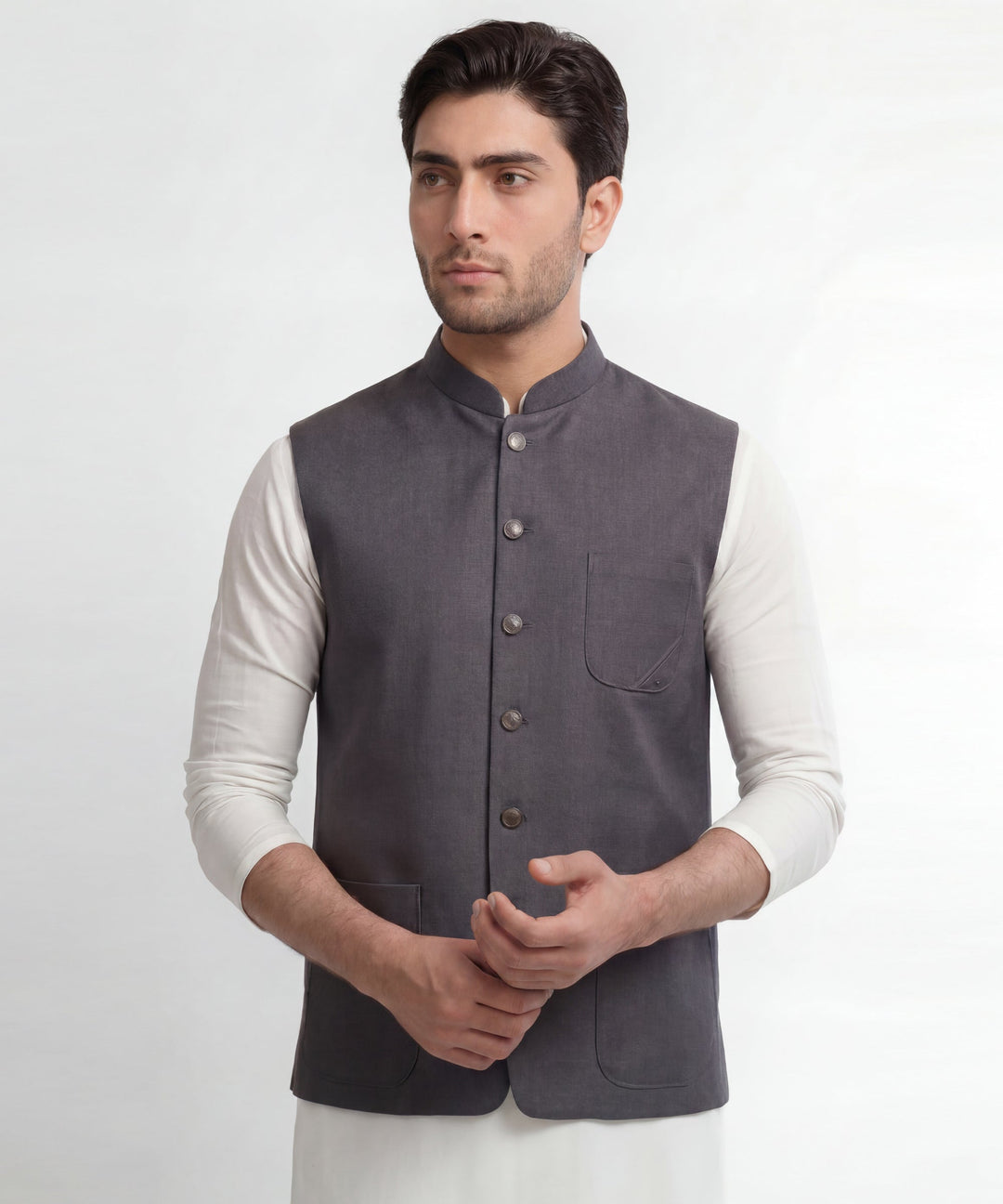 Blended Grey Waist Coat - J. Junaid Jamshed