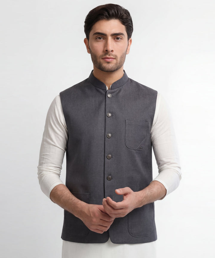 Blended Grey Waist Coat - J. Junaid Jamshed