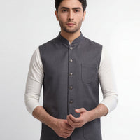 Blended Grey Waist Coat - J. Junaid Jamshed