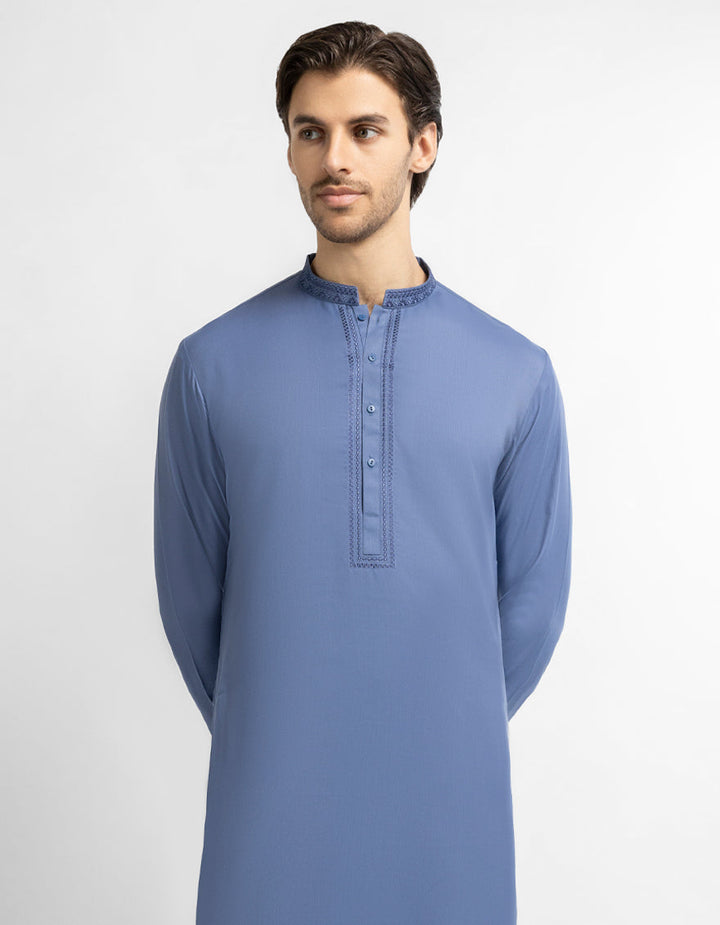 Blended Dull Blue Kurta Trouser - J. Junaid Jamshed