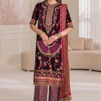 Embroidered Velvet Purple Stitched Suit - Baroque