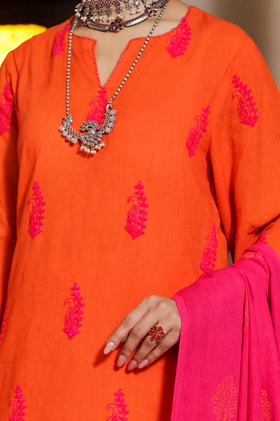 Yarn Dyed Orange Stitched Suit - Almirah