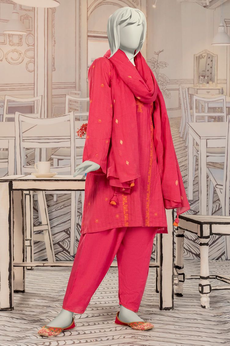 Textured Pink Stitched Suit - J. Junaid Jamshed