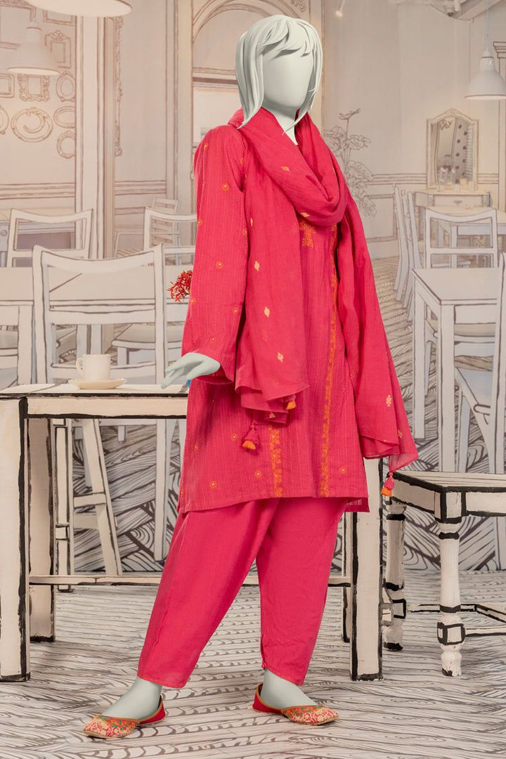 Textured Pink Stitched Suit - J. Junaid Jamshed