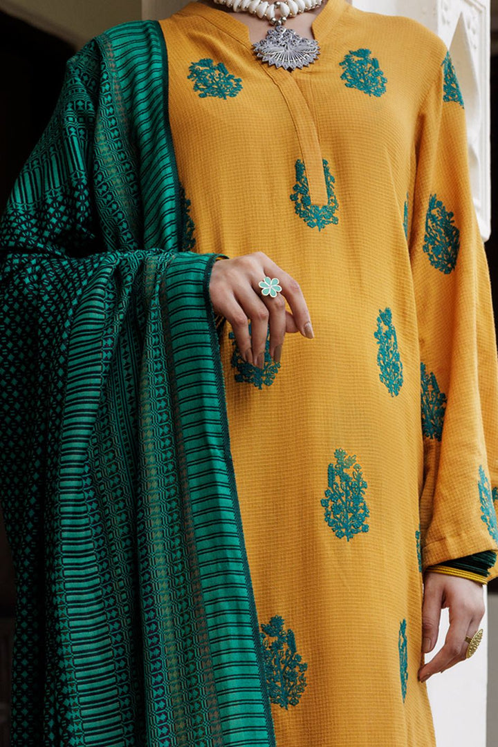 Dobby Yellow Stitched Suit - Almirah