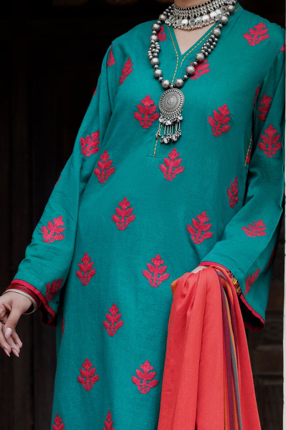 Dobby Sea Green Stitched Suit - Almirah
