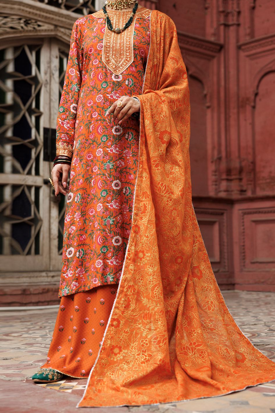 Maple Silk Orange Unstitched Suit - Almirah