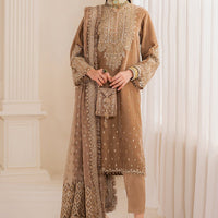 Embroidered Velvet Khaki Stitched Suit - Baroque