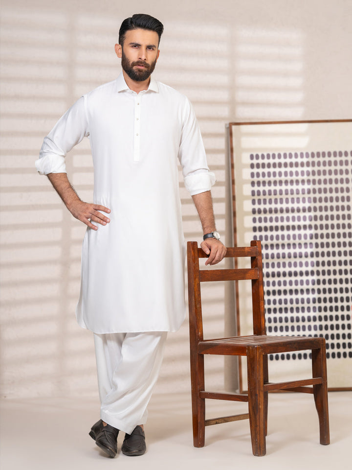 Polyester White Shalwar Kameez - Almirah