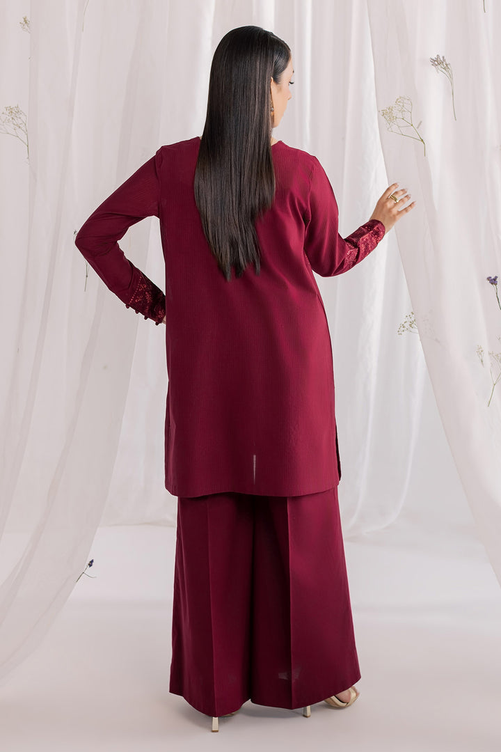 Embroidered Dorya Lawn Maroon Stitched Suit - Nureh