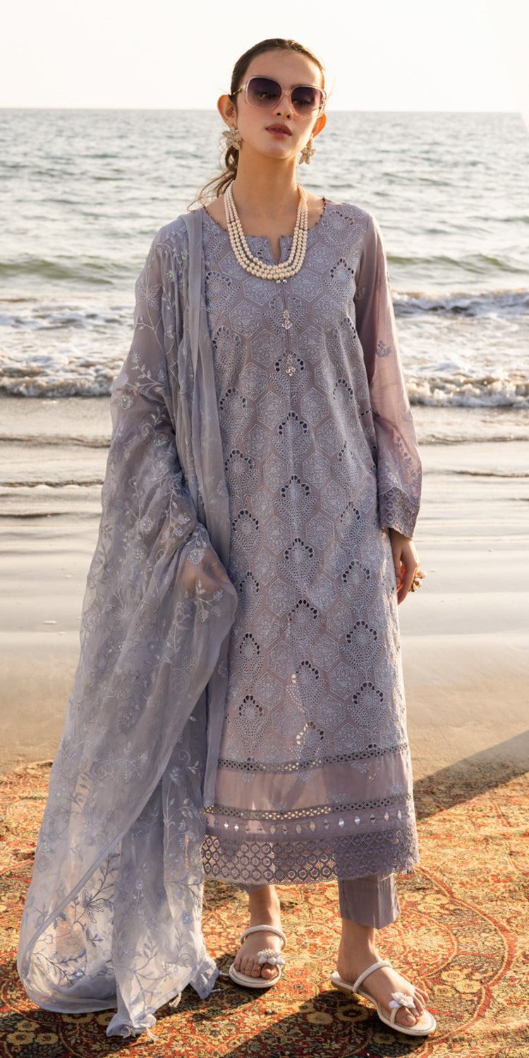 Chikankari Lawn Purple Stitched Suit - Nureh