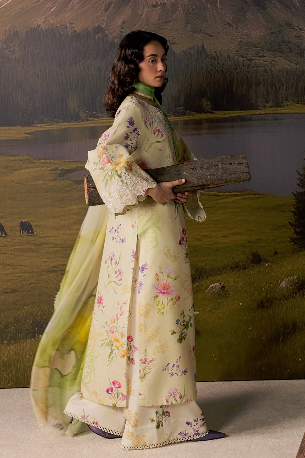 Dobby Lawn Butter Cream Stitched Suit - Vanya