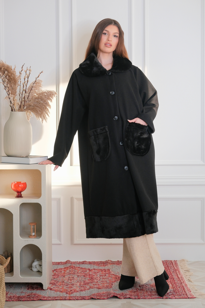 Marlette Black Faux-Fur Coat
