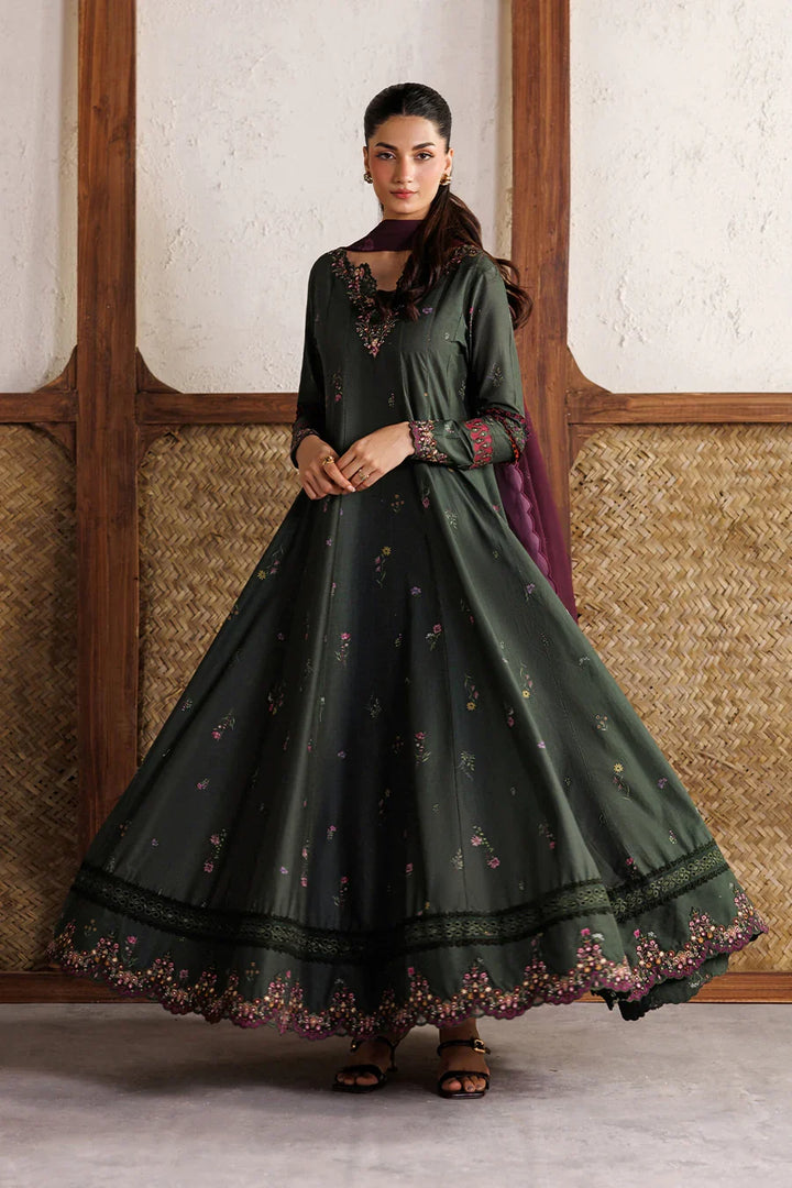 Embroidered Lawn Bottle Green Stitched Suit - Iznik