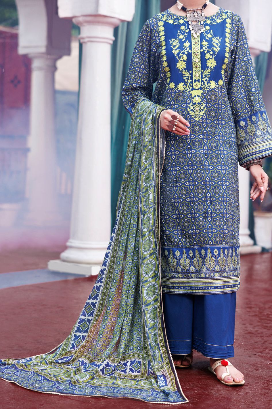 Cambric Blue Unstitched Suit - Almirah