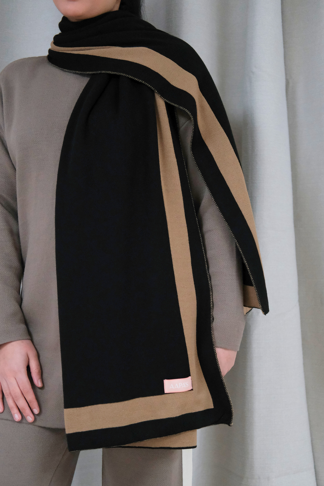 Knitted Draped Black Shawl