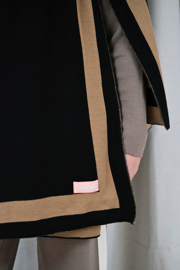 Knitted Draped Black Shawl