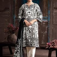 Printed Textured Cambric White Unstitched Suit - Bonanza