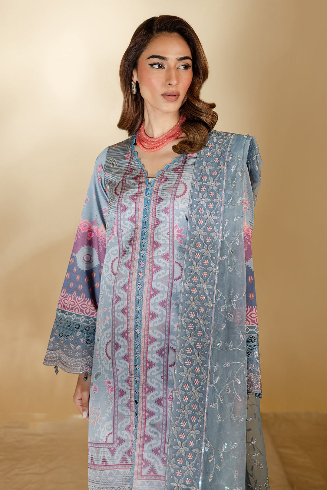 Silk Grey Stitched Suit - Nureh