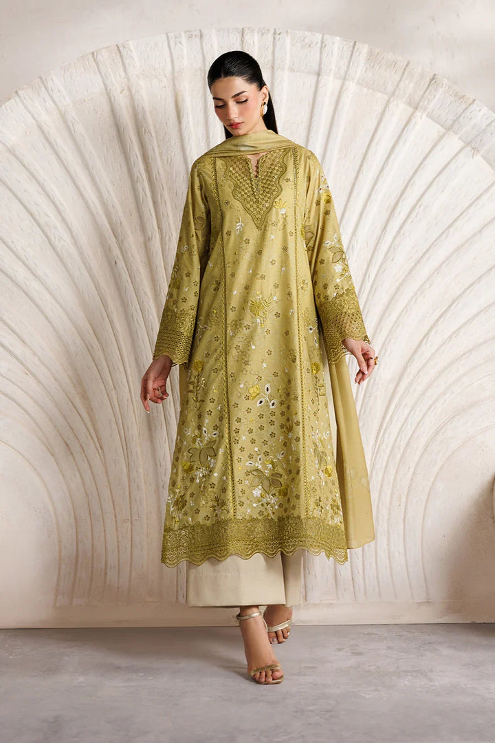 Embroidered Lawn Mustard Stitched Suit - Iznik