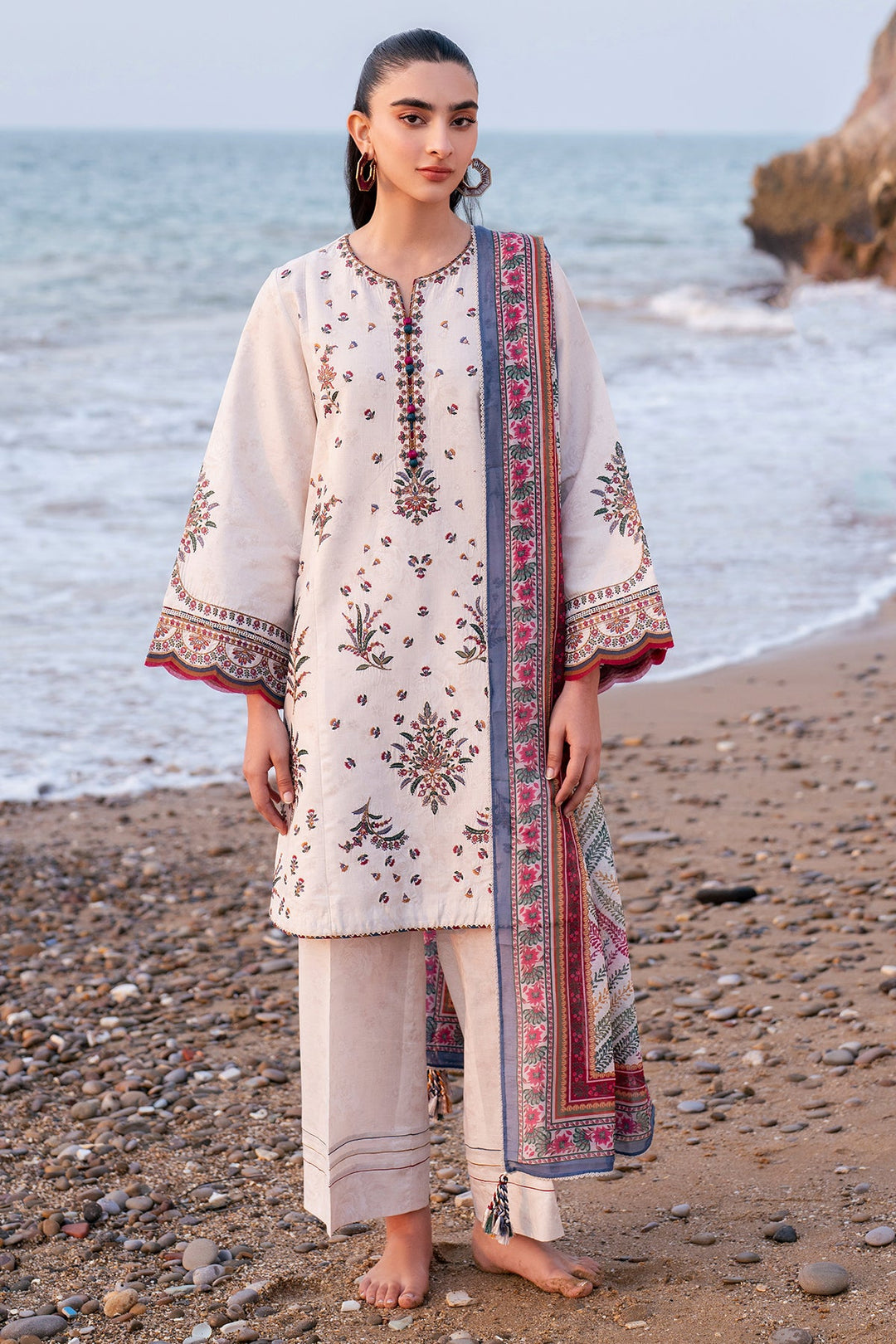 Lawn Off White Stitched Suit - Jazmin