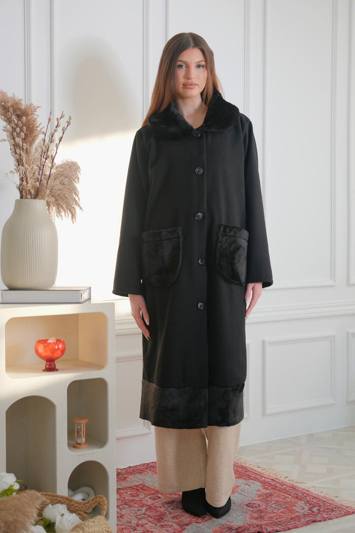 Marlette Black Faux-Fur Coat
