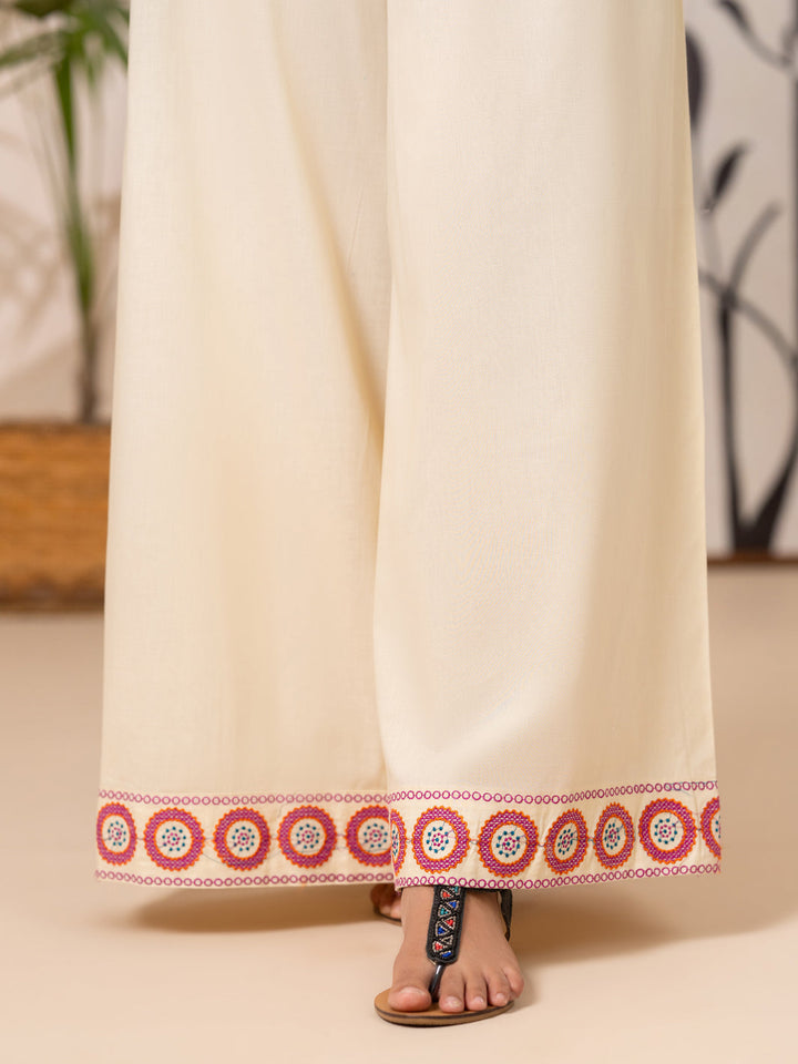 Cotton Cambric Off White Trousers - Almirah