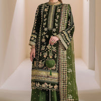 Embroidered Velvet Green Stitched Suit - Baroque