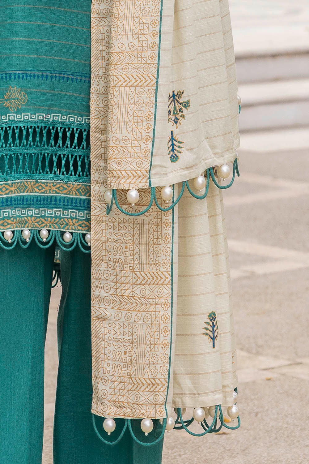 Khaddar Printed Sea Green Stitched Suit - Gul Ahmed