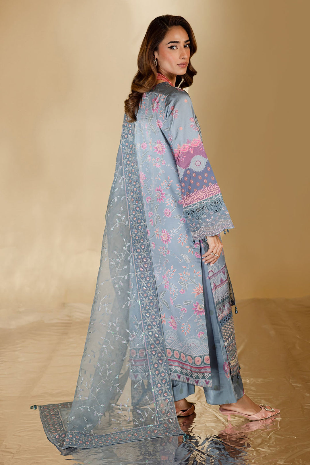 Silk Grey Stitched Suit - Nureh
