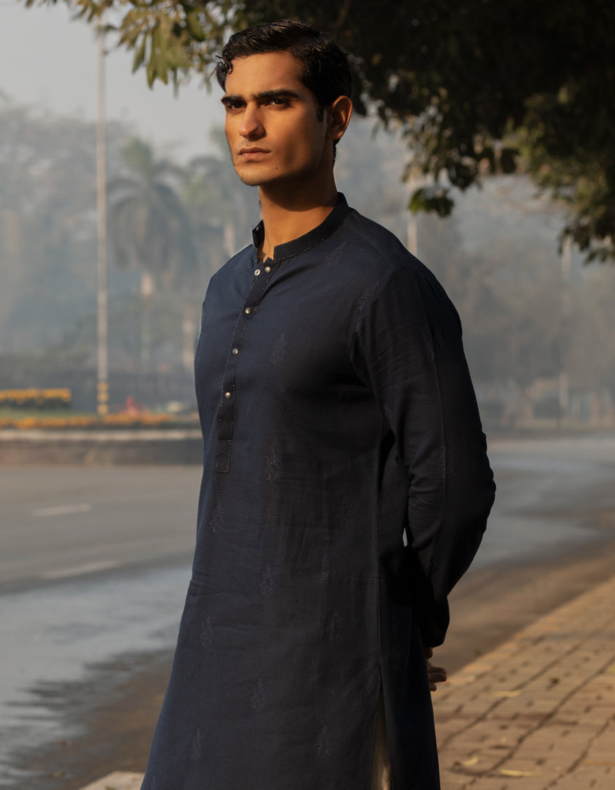 Cotton Navy Blue Kurta Trouser - J. Junaid Jamshed