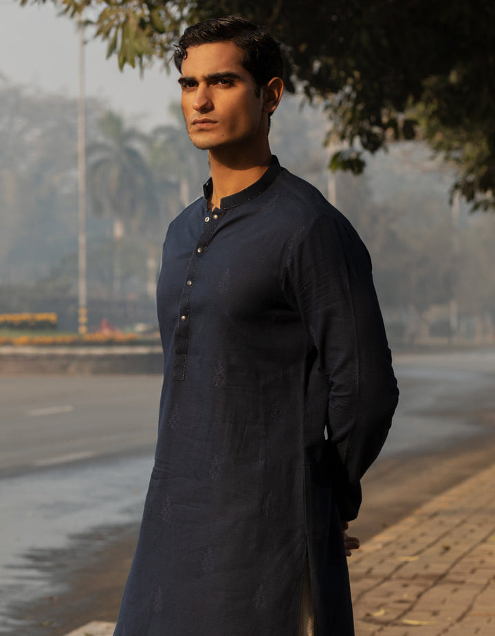 Cotton Navy Blue Kurta Trouser - J. Junaid Jamshed