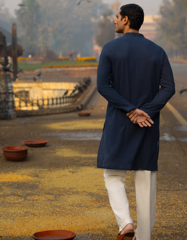 Cotton Navy Blue Kurta Trouser - J. Junaid Jamshed