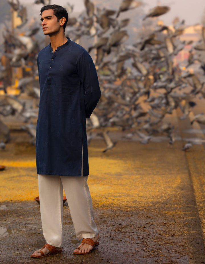 Cotton Navy Blue Kurta Trouser - J. Junaid Jamshed