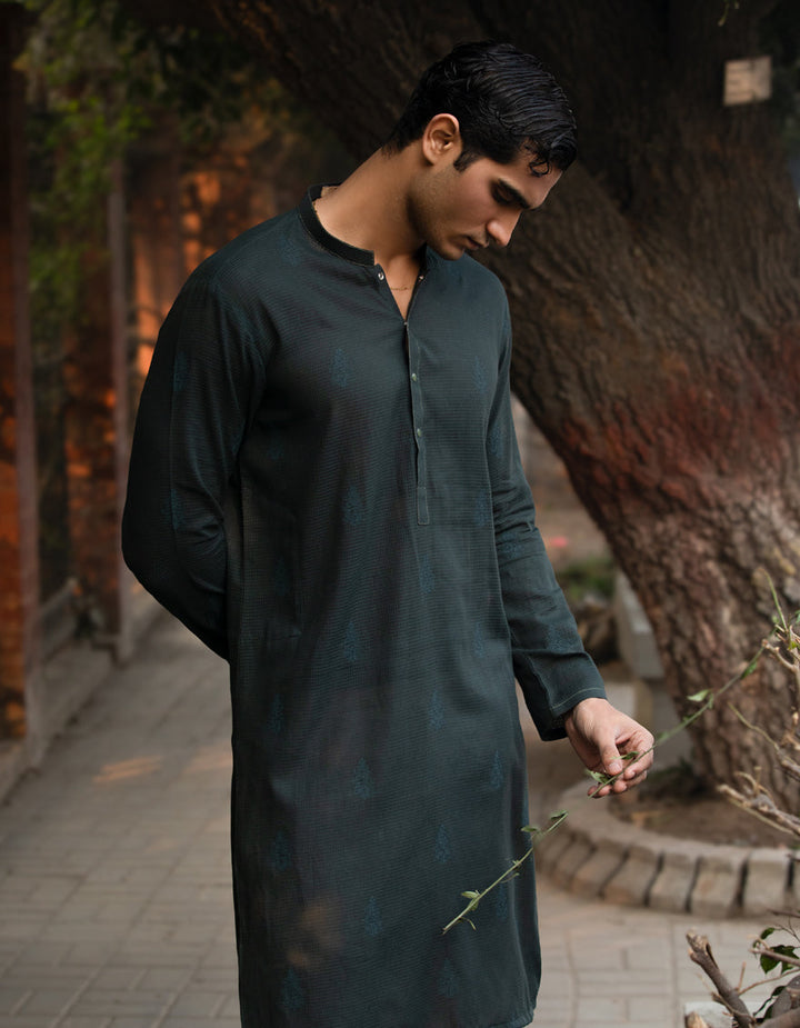 Cotton Dark Green Kurta Trouser - J. Junaid Jamshed