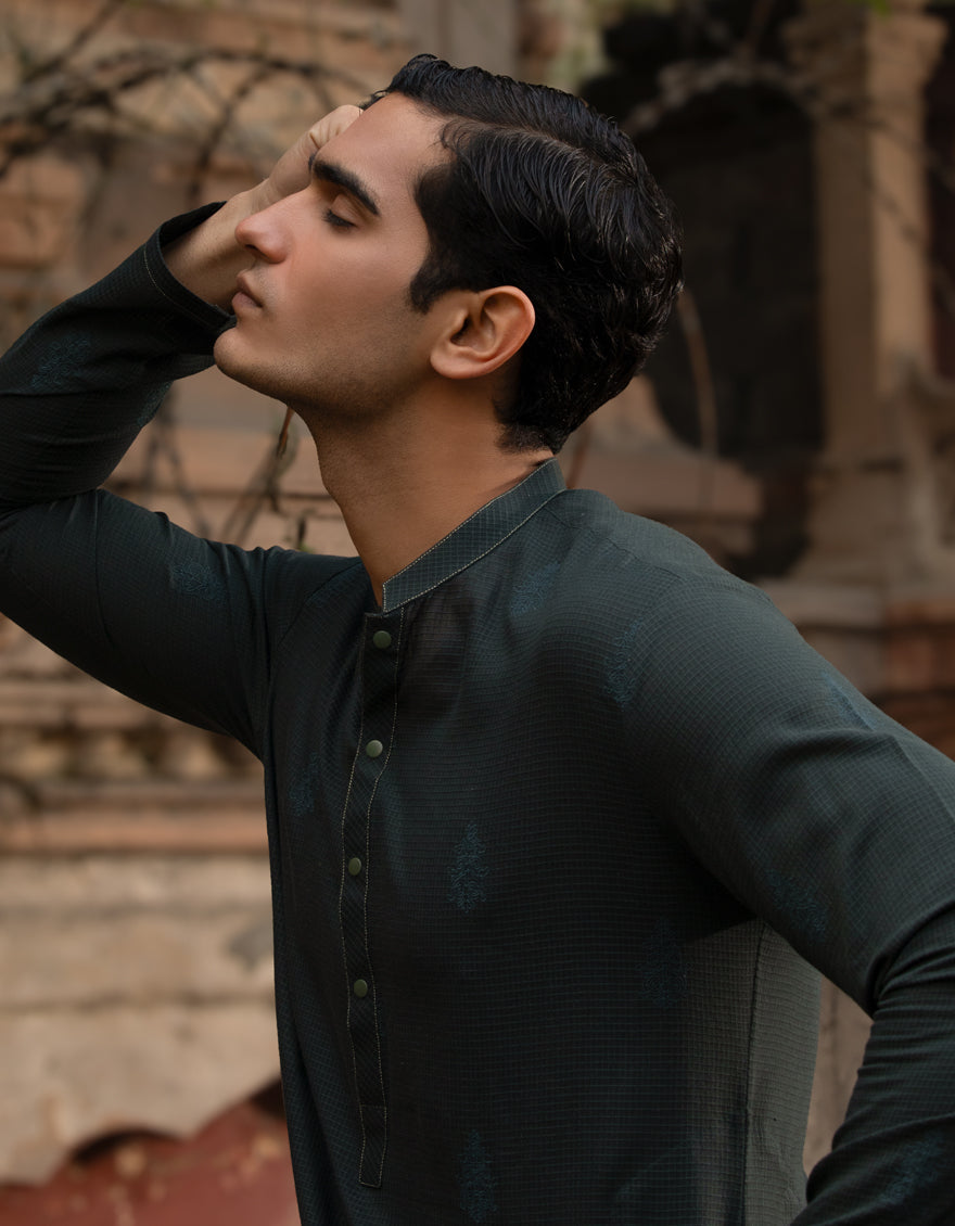 Cotton Dark Green Kurta Trouser - J. Junaid Jamshed