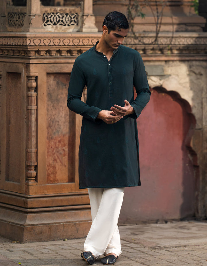 Cotton Dark Green Kurta Trouser - J. Junaid Jamshed