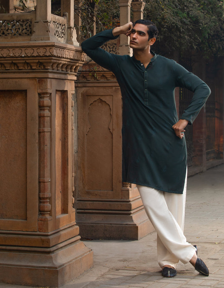 Cotton Dark Green Kurta Trouser - J. Junaid Jamshed