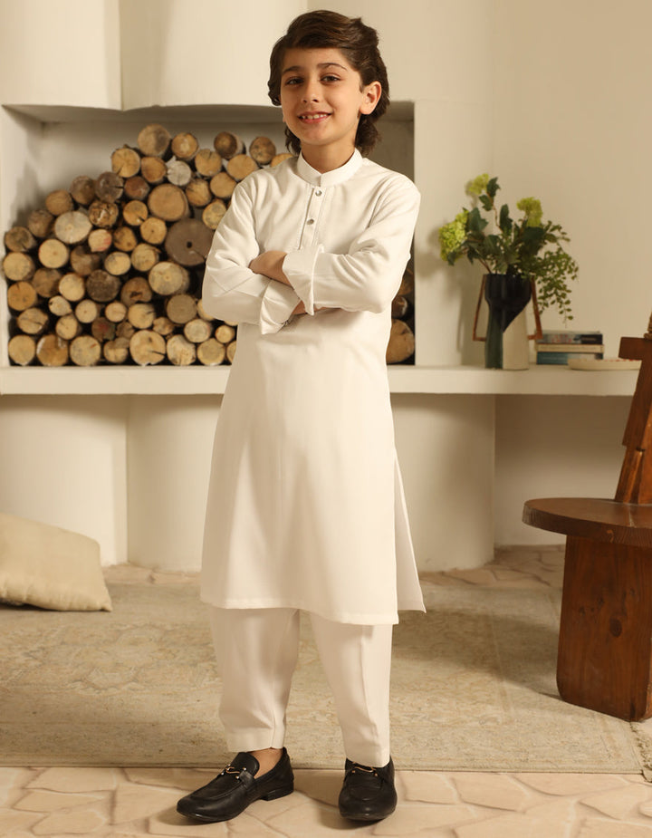 Blended White Shalwar Kameez - J. Junaid Jamshed