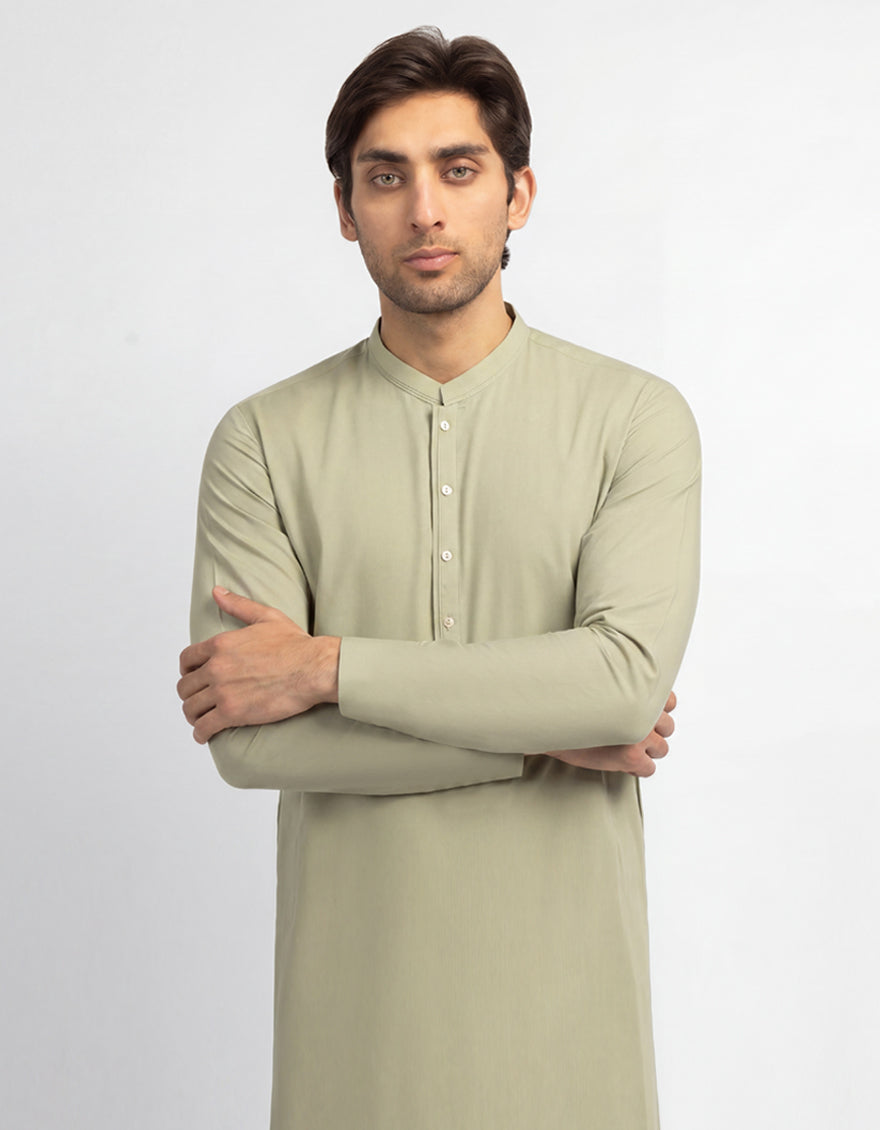 Polyester Lime Grn Kurta - J. Junaid Jamshed