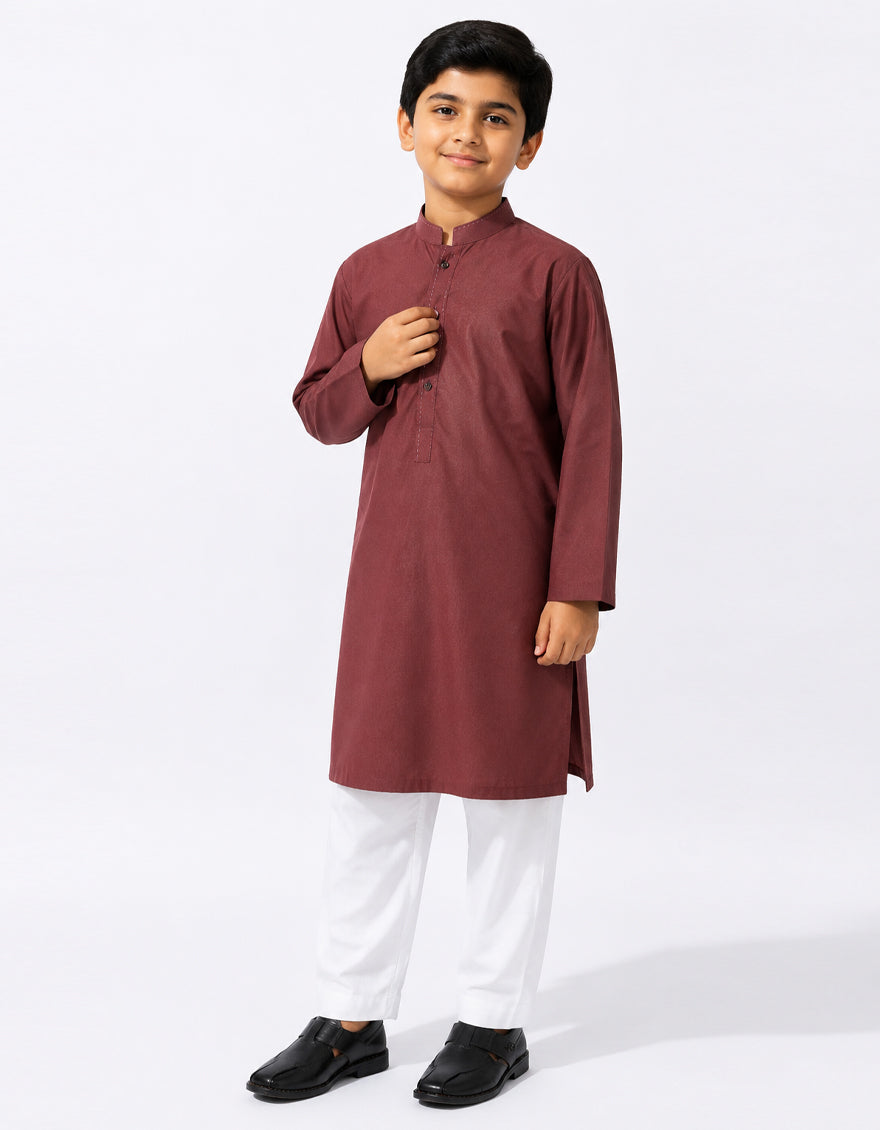 Blended Maroon Kurta - J. Junaid Jamshed