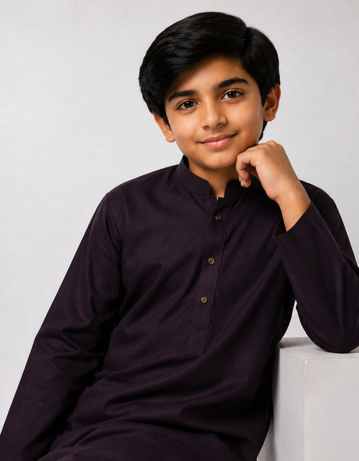 Blended Dark Purple Kurta - J. Junaid Jamshed