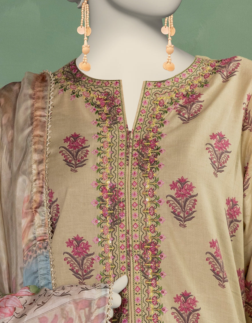 Lawn Beige Unstitched Suit - J. Junaid Jamshed