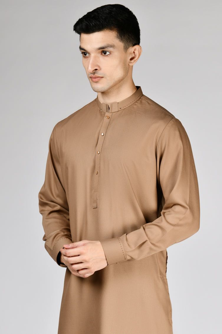 Blended Camel Brown Kurta Trouser- J. Junaid Jamshed