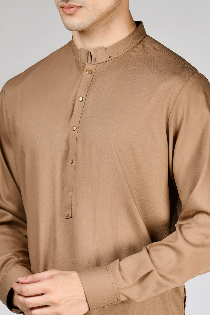 Blended Camel Brown Kurta Trouser- J. Junaid Jamshed