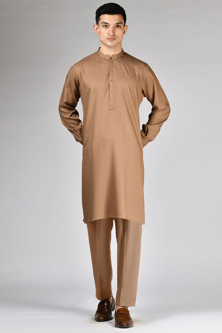Blended Camel Brown Kurta Trouser- J. Junaid Jamshed