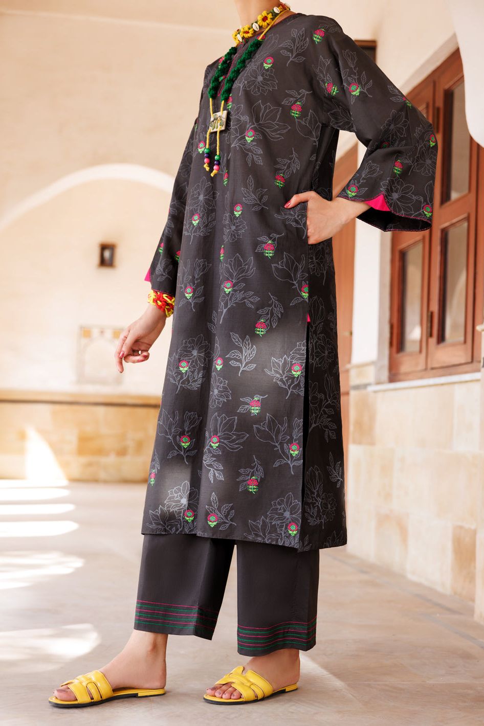 Cambric Charcoal Kurti - Almirah