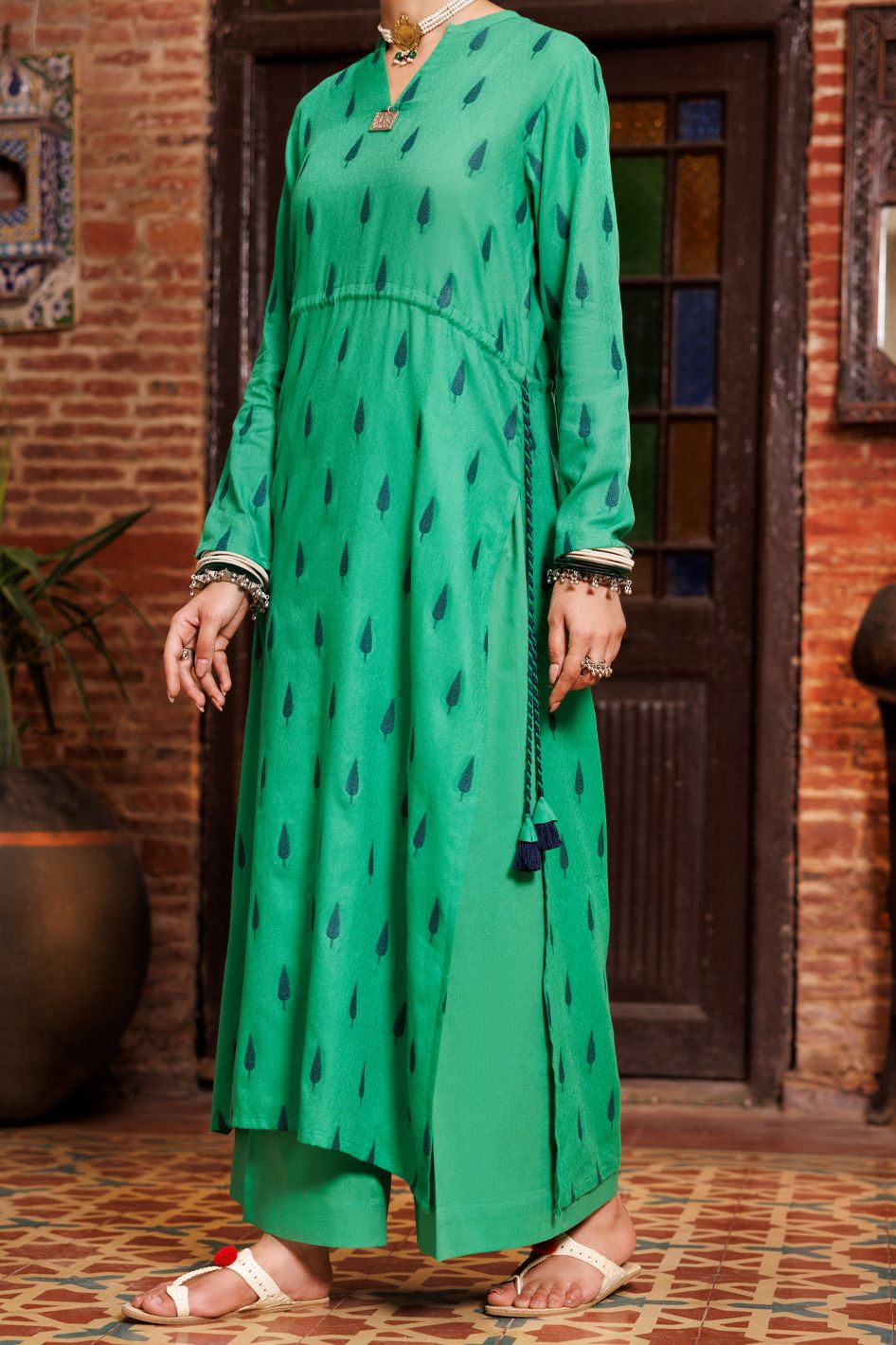 Yarn Dyed Green Kurti - Almirah